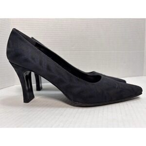 Delman Black Satin Pointed Toe Heels Pumps Italy Womens 7.5M Classic Stiletto